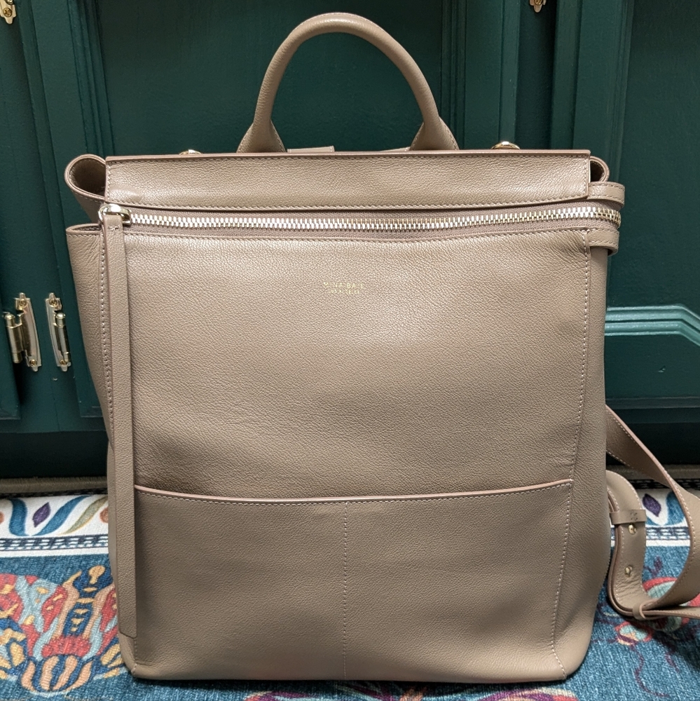 Mina Baie Harper Full Size Leather Diaper Work Bag Backpack Dessert $349